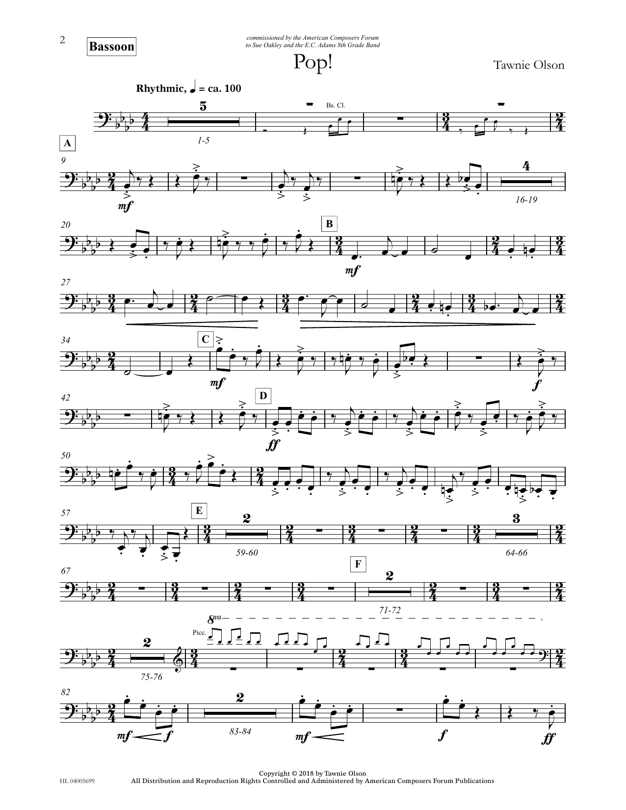 Tawnie Olson Pop! - Bassoon sheet music notes and chords. Download Printable PDF.