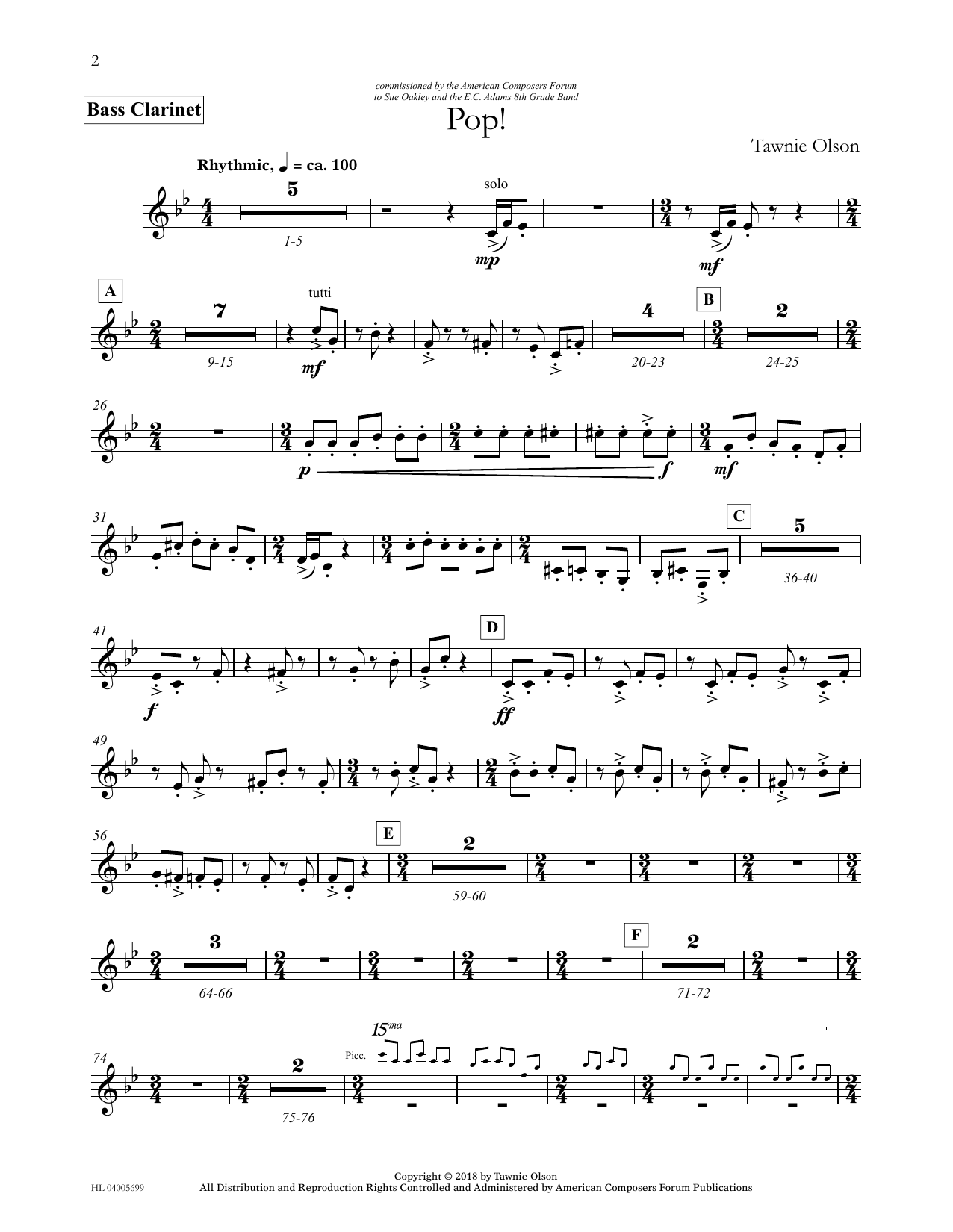 Learn to play Tawnie Olson Pop! - Bb Bass Clarinet sheet music for Concert Band in minutes. Price: 5.9900$ Tawnie Olson Pop! - Bb Bass Clarinet sheet music notes and chords arranged for Concert Band