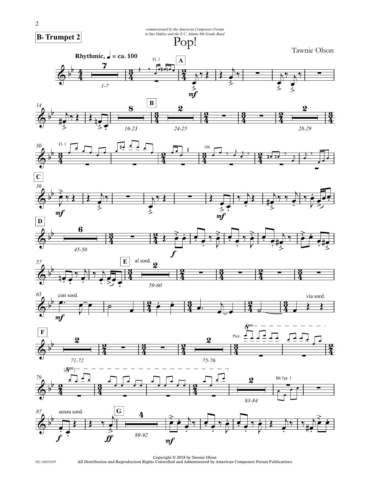 Learn to play Tawnie Olson Pop! - Bb Trumpet 2 sheet music for Concert Band in minutes. Price: 5.9900$ Tawnie Olson Pop! - Bb Trumpet 2 sheet music notes and chords arranged for Concert Band