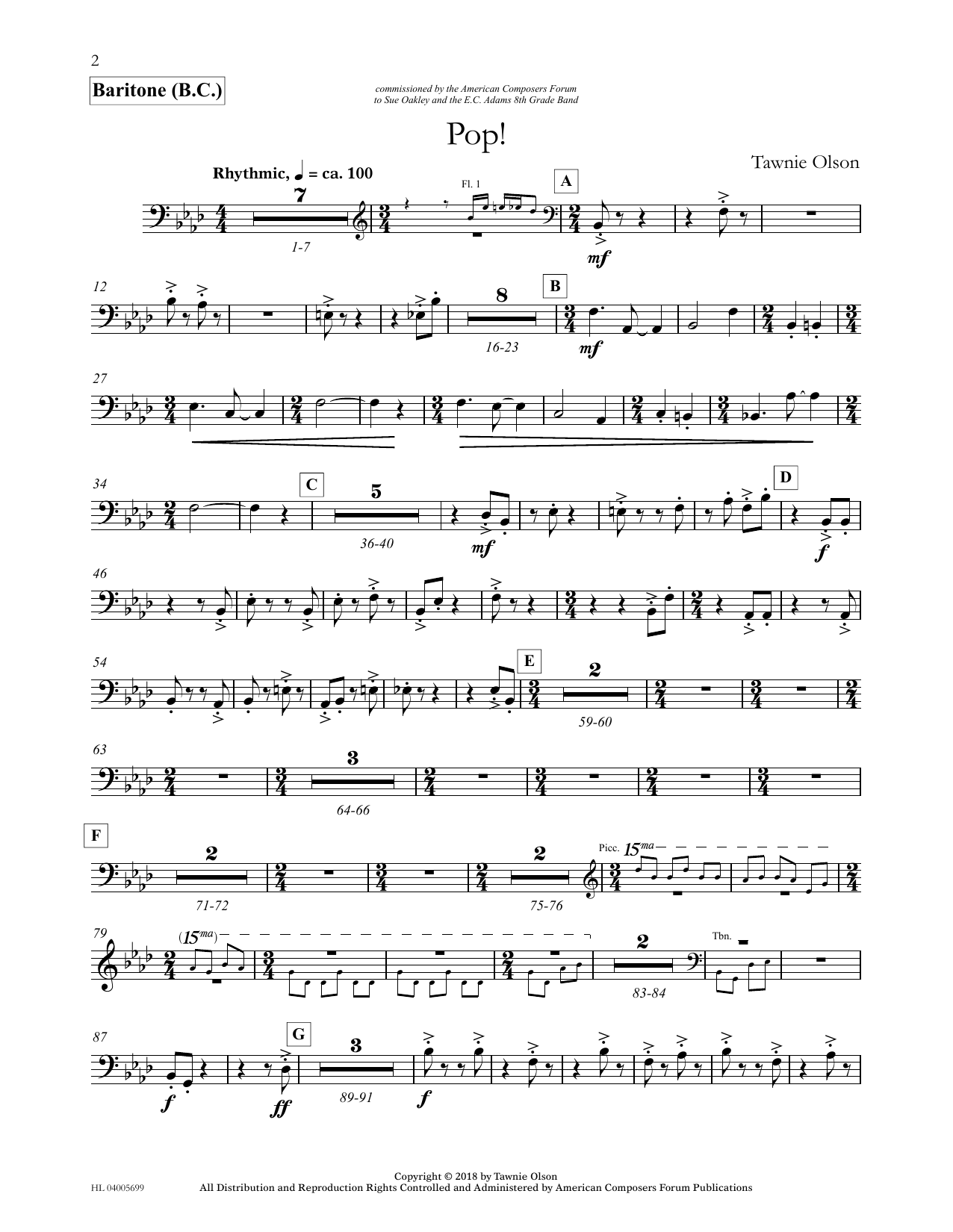 Learn to play Tawnie Olson Pop! - Euphonium/Baritone BC sheet music for Concert Band in minutes. Price: 5.9900$ Tawnie Olson Pop! - Euphonium/Baritone BC sheet music notes and chords arranged for Concert Band