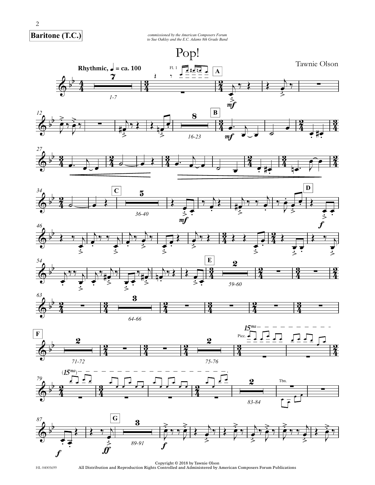 Learn to play Tawnie Olson Pop! - Euphonium/Baritone TC sheet music for Concert Band in minutes. Price: 5.9900$ Tawnie Olson Pop! - Euphonium/Baritone TC sheet music notes and chords arranged for Concert Band