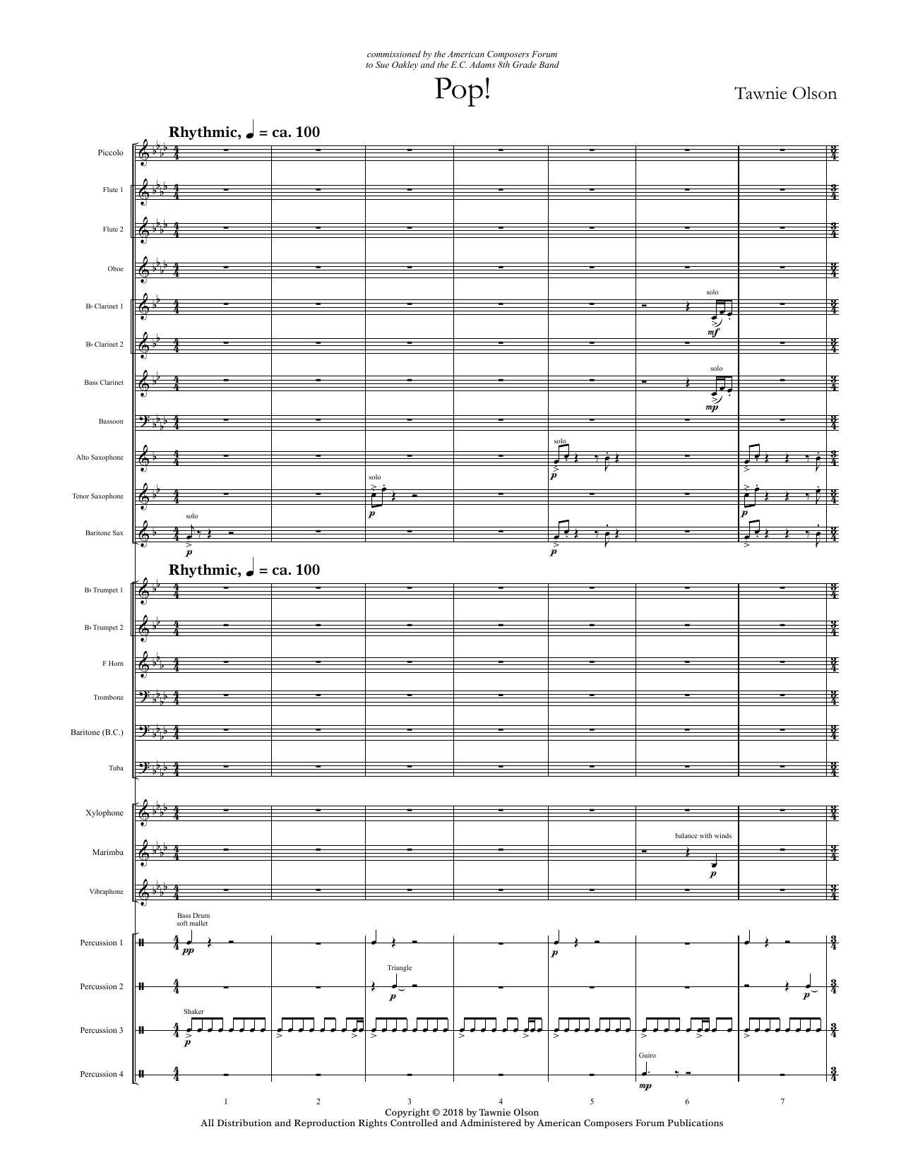 Learn to play Tawnie Olson Pop! - Full Score sheet music for Concert Band in minutes. Price: 11.9700$ Tawnie Olson Pop! - Full Score sheet music notes and chords arranged for Concert Band