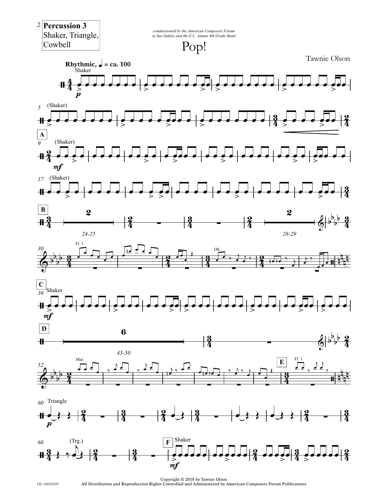 Learn to play Tawnie Olson Pop! - Percussion 3 Shaker, Tri sheet music for Concert Band in minutes. Price: 5.9900$ Tawnie Olson Pop! - Percussion 3 Shaker, Tri sheet music notes and chords arranged for Concert Band