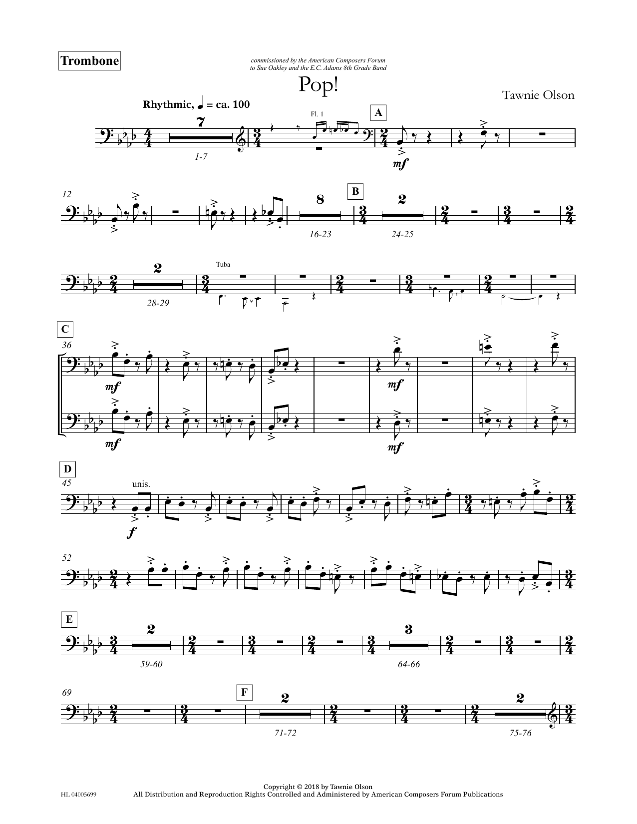 Tawnie Olson Pop! - Trombone sheet music notes and chords. Download Printable PDF.