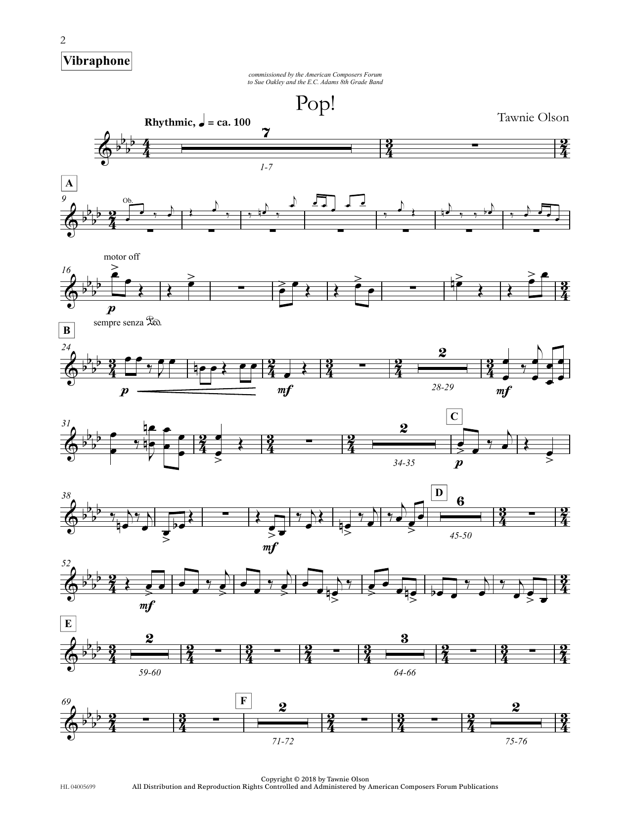 Tawnie Olson Pop! - Vibraphone sheet music notes and chords. Download Printable PDF.