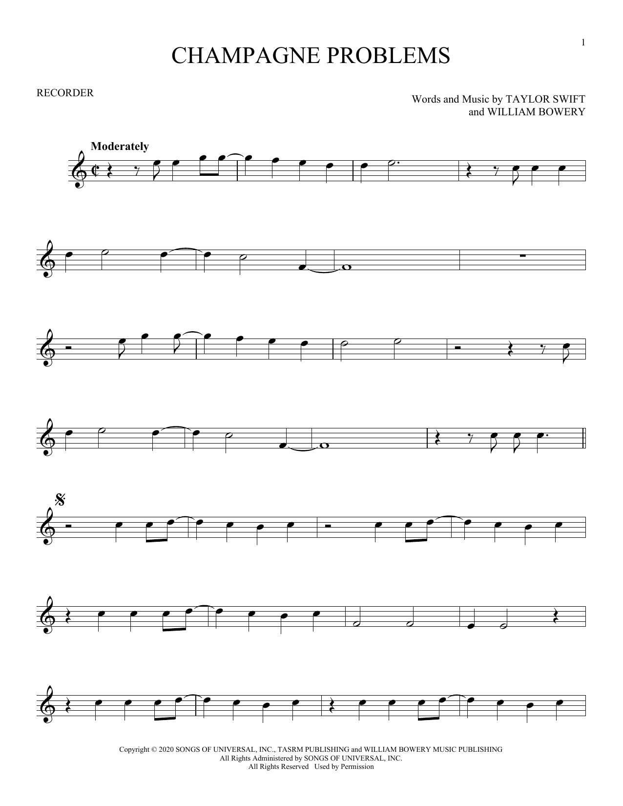 Taylor Swift champagne problems sheet music notes and chords. Download Printable PDF.