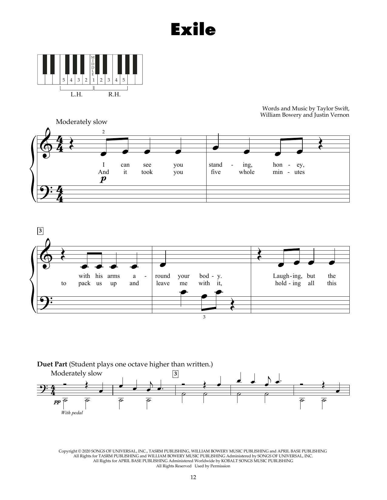 Taylor Swift exile (feat. Bon Iver) sheet music notes and chords. Download Printable PDF.