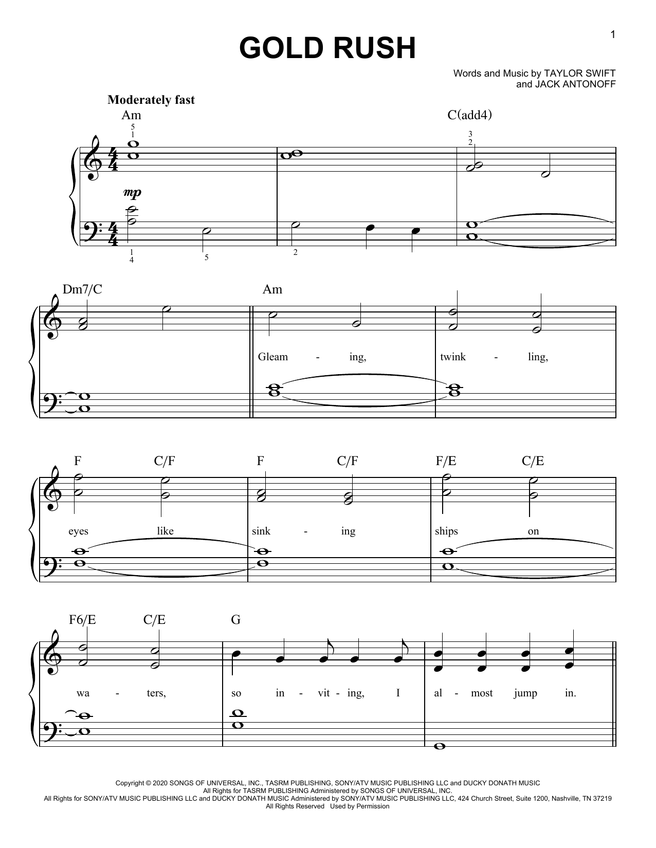 Taylor Swift gold rush sheet music notes and chords. Download Printable PDF.