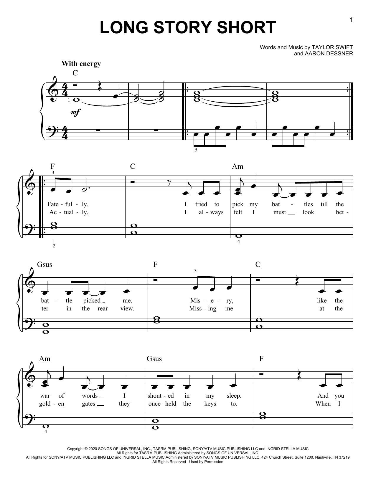 Taylor Swift long story short sheet music notes and chords. Download Printable PDF.