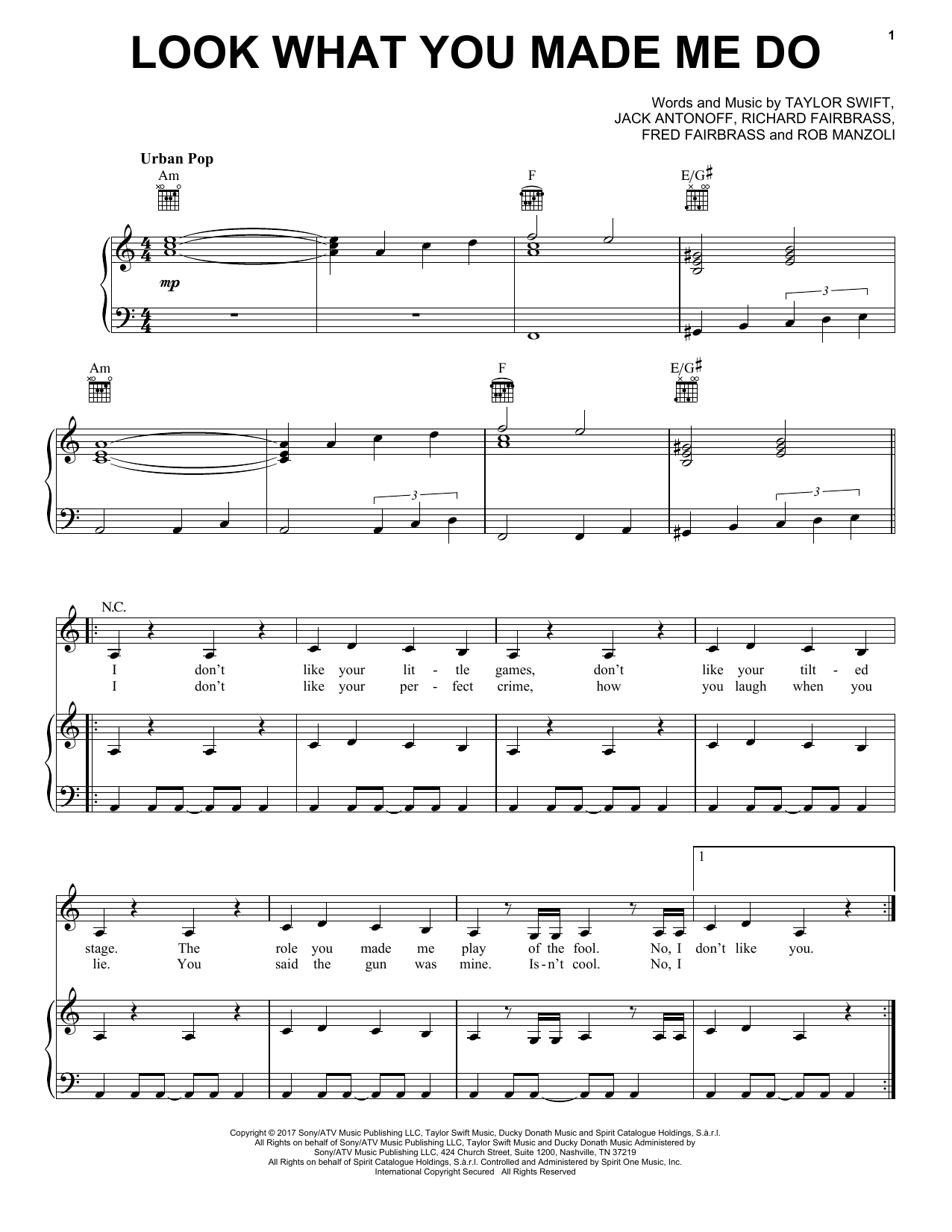 Taylor Swift Look What You Made Me Do sheet music notes and chords. Download Printable PDF.