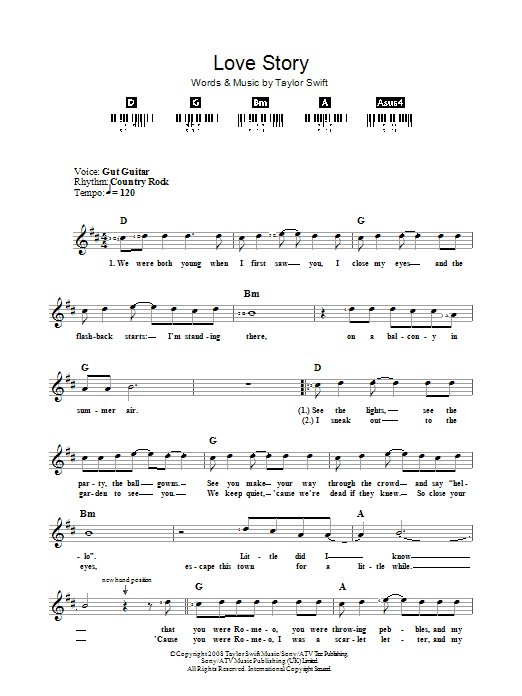 Taylor Swift Love Story sheet music notes and chords - Download Printable PDF and start playing in minutes.
