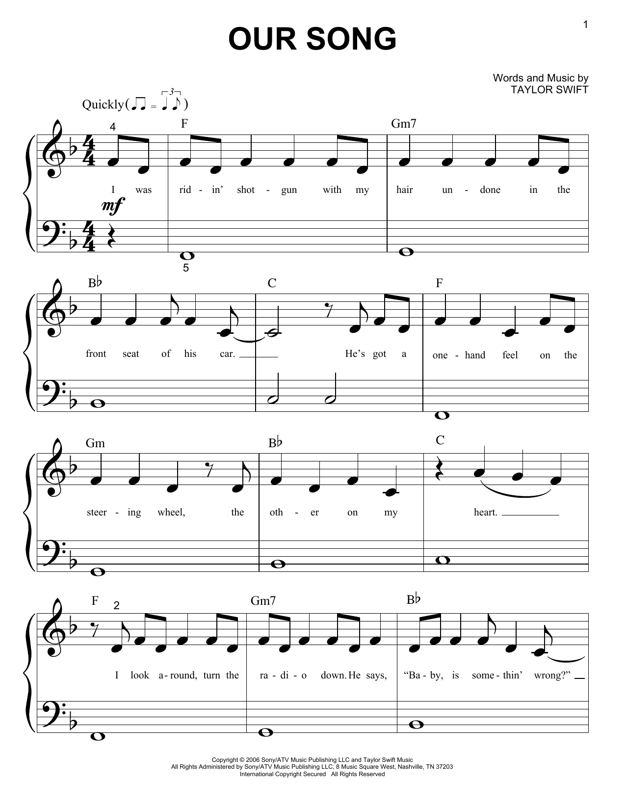 Taylor Swift Our Song sheet music notes and chords. Download Printable PDF.