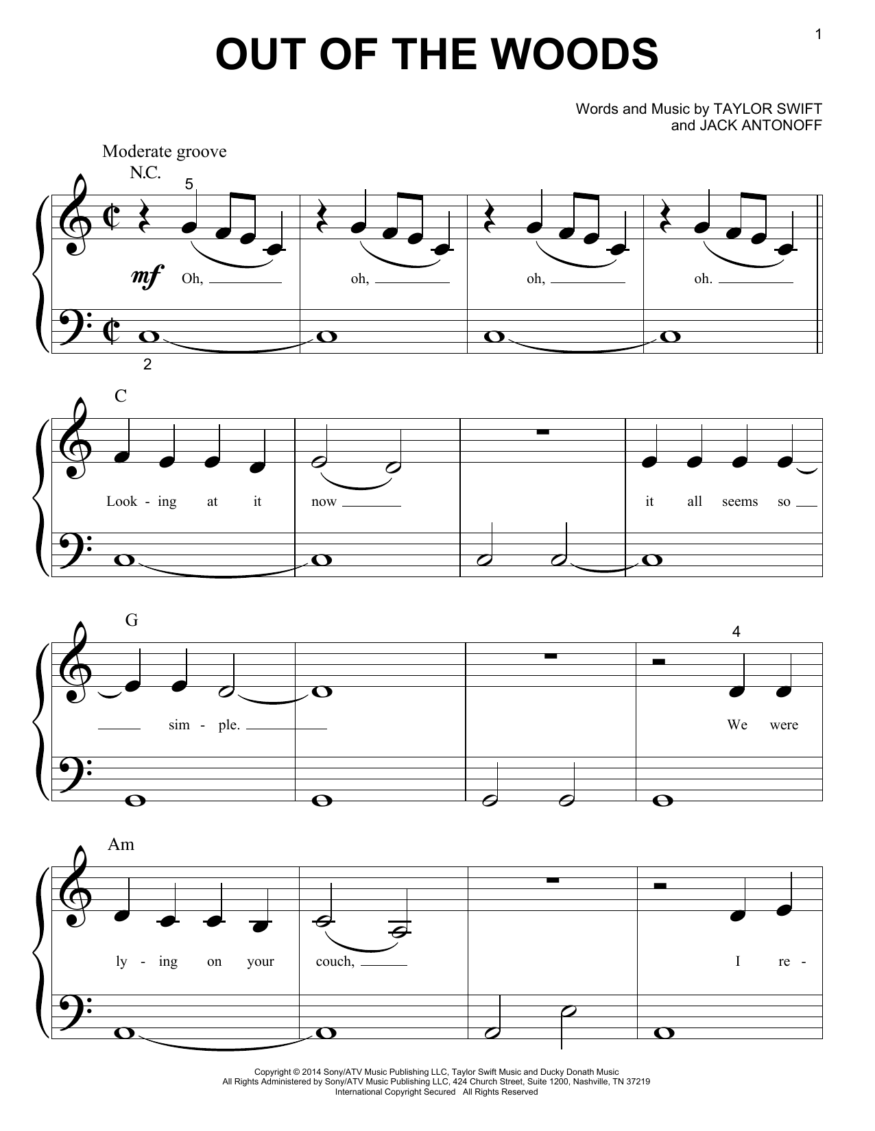 Taylor Swift Out Of The Woods sheet music notes and chords. Download Printable PDF.