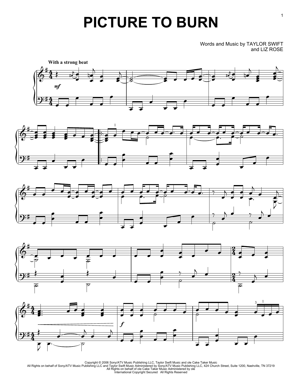 Taylor Swift Picture To Burn sheet music notes and chords. Download Printable PDF.