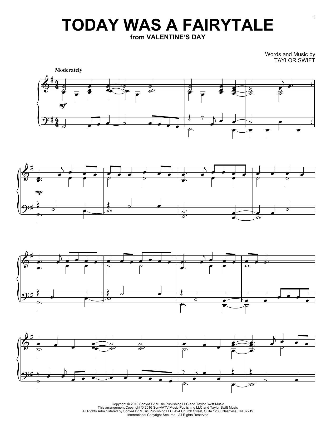 Taylor Swift Today Was A Fairytale sheet music notes and chords. Download Printable PDF.