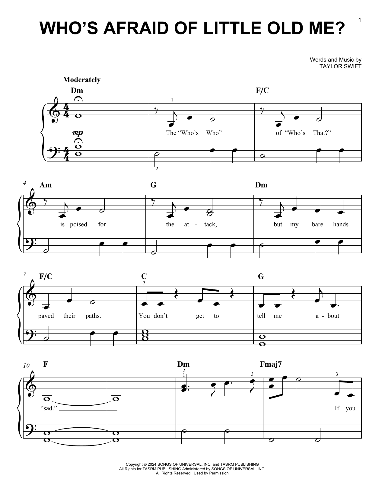 Taylor Swift Who's Afraid of Little Old Me? sheet music notes and chords. Download Printable PDF.