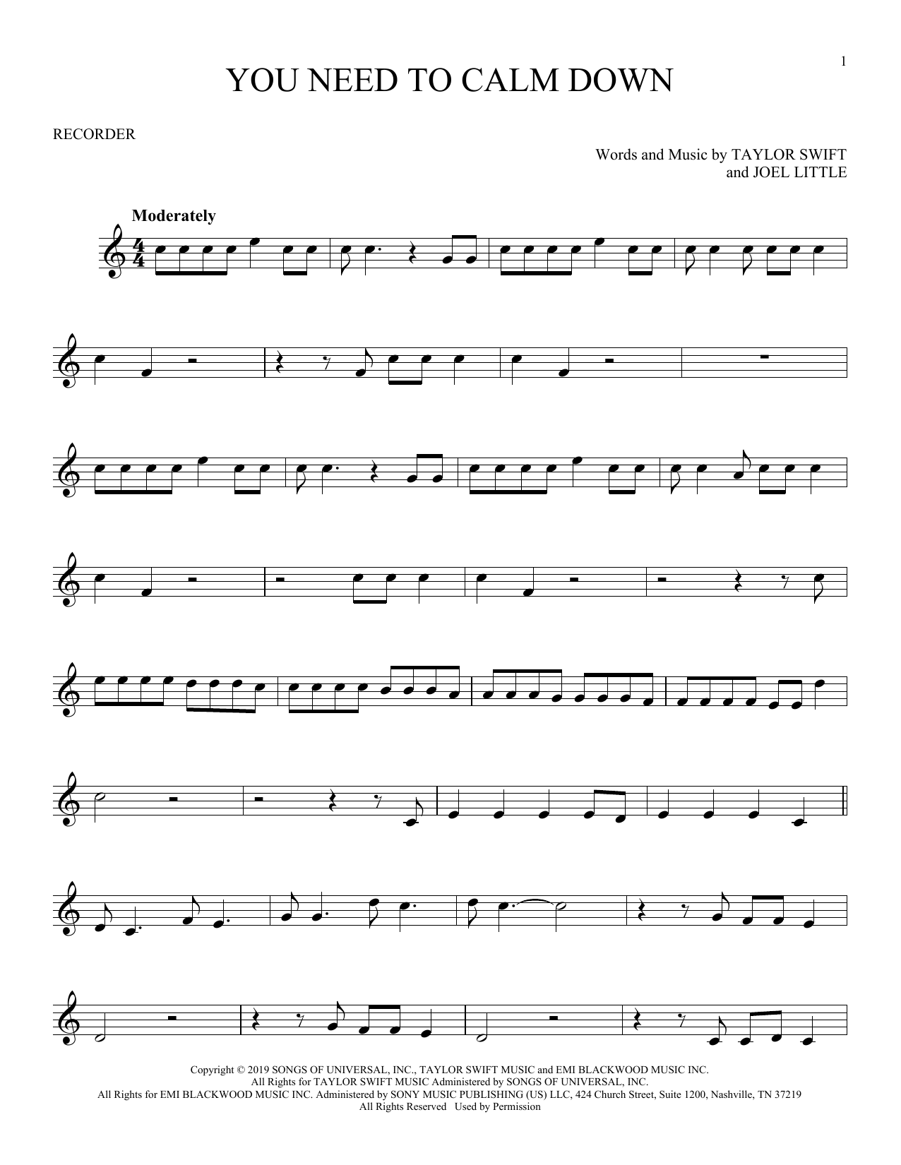 Taylor Swift You Need To Calm Down sheet music notes and chords. Download Printable PDF.