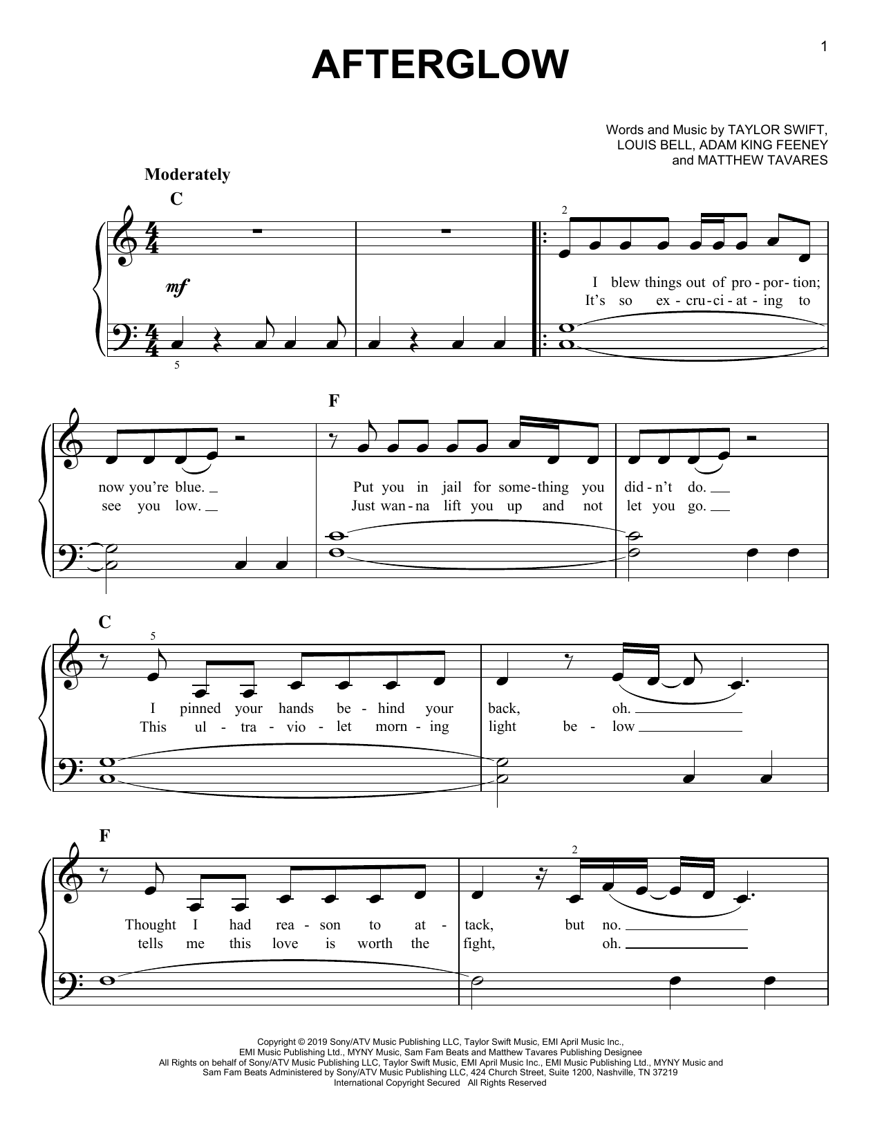 Taylor Swift - The 1 sheet music for piano download