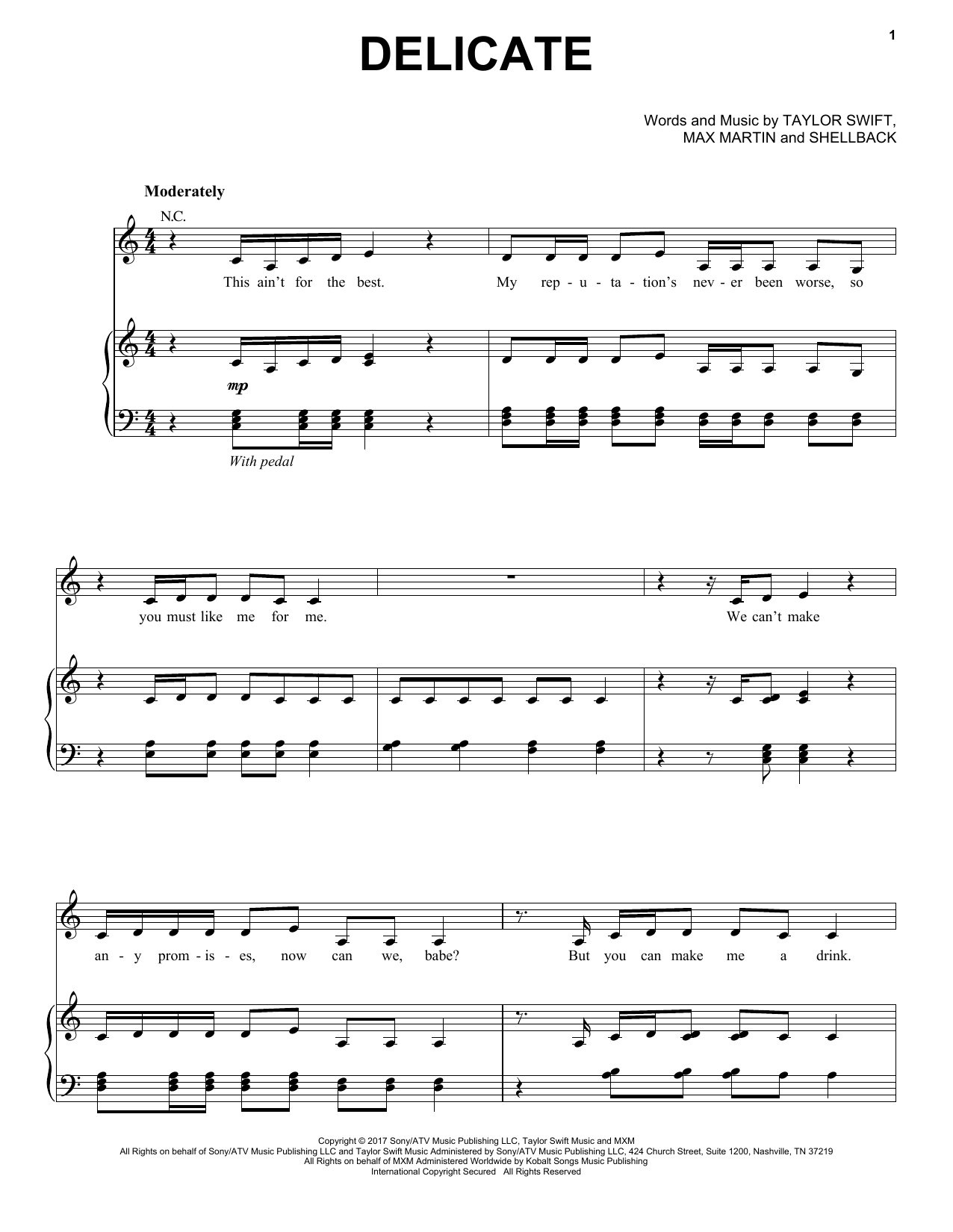 Taylor Swift "Delicate" Sheet Music PDF Notes, Chords | Pop Download Printable. SKU: 255261