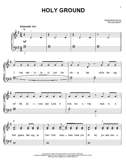 Taylor Swift Holy Ground sheet music notes and chords. Download Printable PDF.