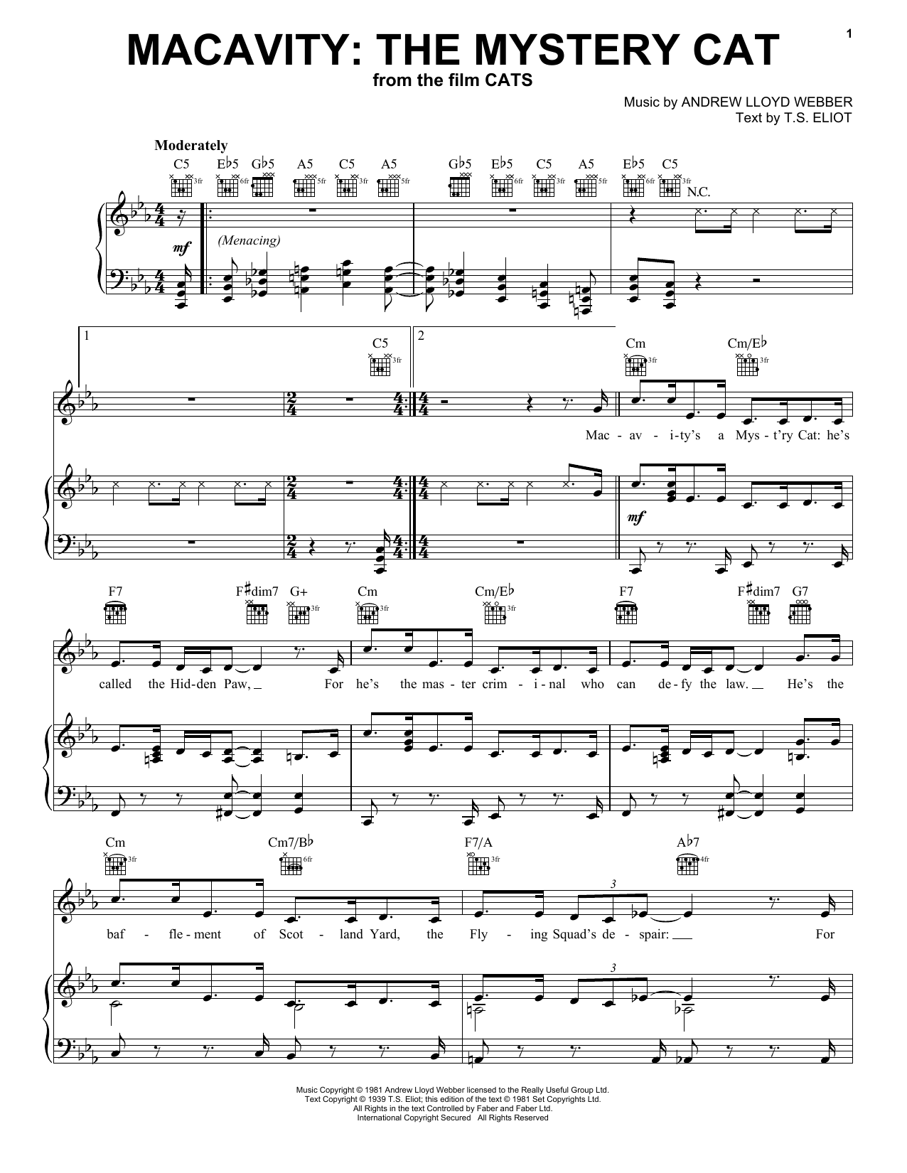 Learn to play Taylor Swift Macavity: The Mystery Cat (from the Motion Picture Cats) sheet music for Piano, Vocal & Guitar Chords (Right-Hand Melody) in minutes. Price: 6.9900$ Taylor Swift Macavity: The Mystery Cat (from the Motion Picture Cats) sheet music notes and chords arranged for Piano, Vocal & Guitar Chords (Right-Hand Melody)