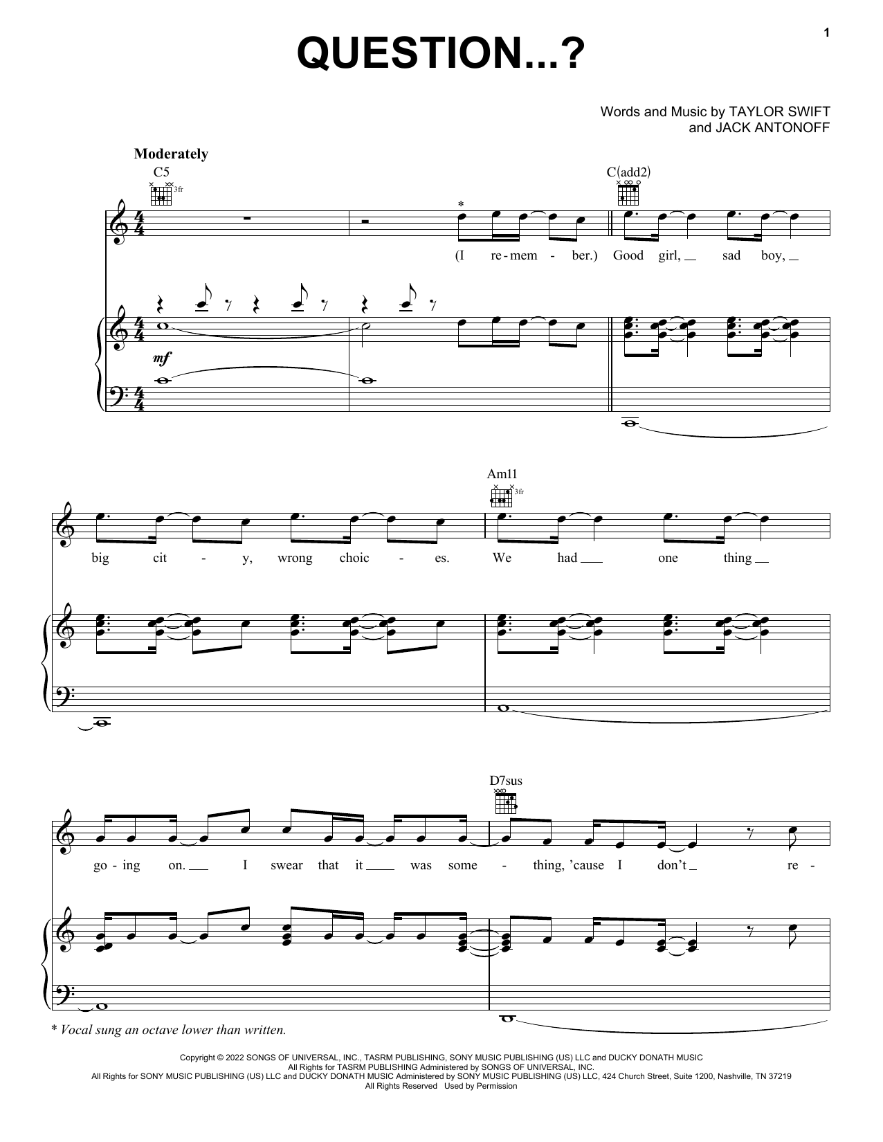 Taylor Swift Question...? sheet music notes and chords. Download Printable PDF.