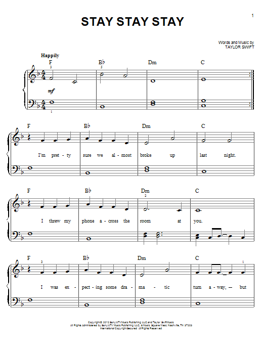 Taylor Swift Stay Stay Stay sheet music notes and chords. Download Printable PDF.