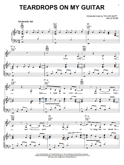 Taylor Swift Teardrops On My Guitar sheet music notes and chords. Download Printable PDF.