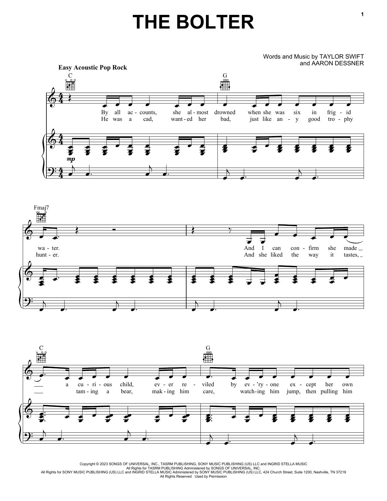 Taylor Swift The Bolter sheet music notes and chords. Download Printable PDF.