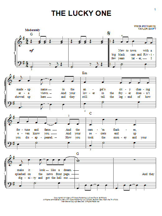 Taylor Swift The Lucky One sheet music notes and chords. Download Printable PDF.