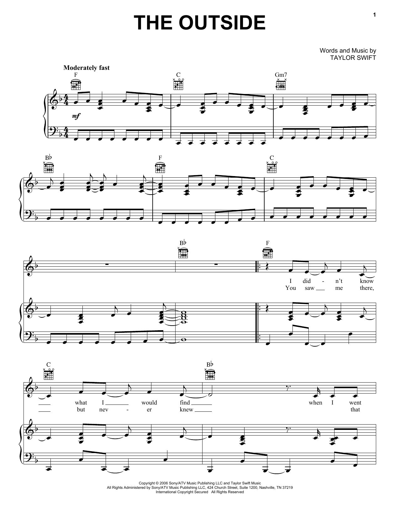 Taylor Swift The Outside sheet music notes and chords. Download Printable PDF.