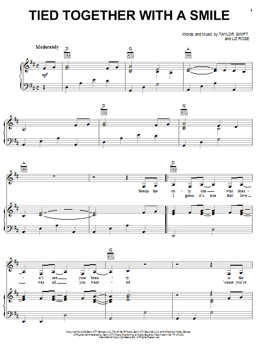 Learn to play Taylor Swift Tied Together With A Smile sheet music for Guitar Tab in minutes. Price: 7.8900$ Taylor Swift Tied Together With A Smile sheet music notes and chords arranged for Guitar Tab