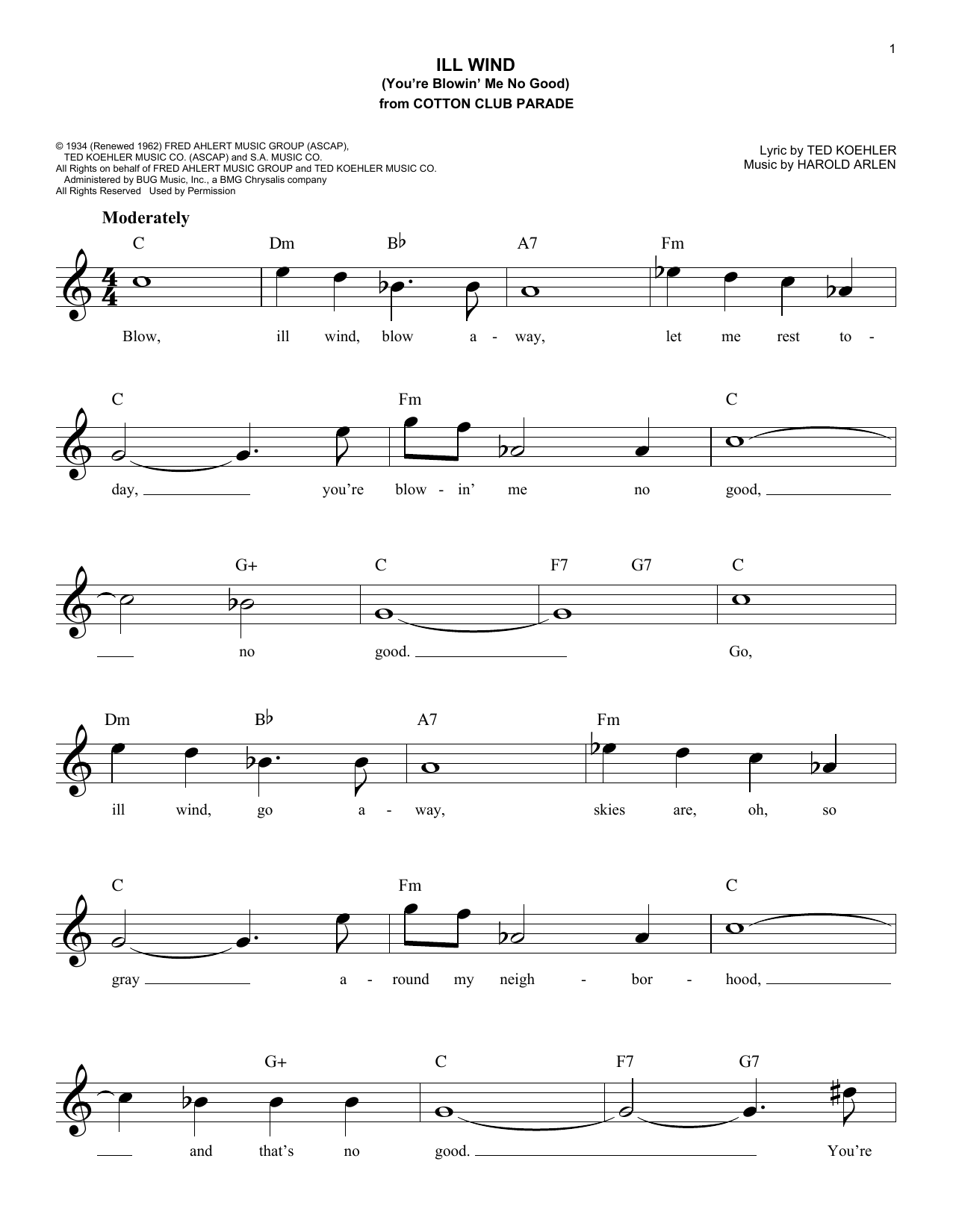 Ted Koehler Ill Wind (You're Blowin' Me No Good) sheet music notes and chords arranged for Easy Lead Sheet / Fake Book