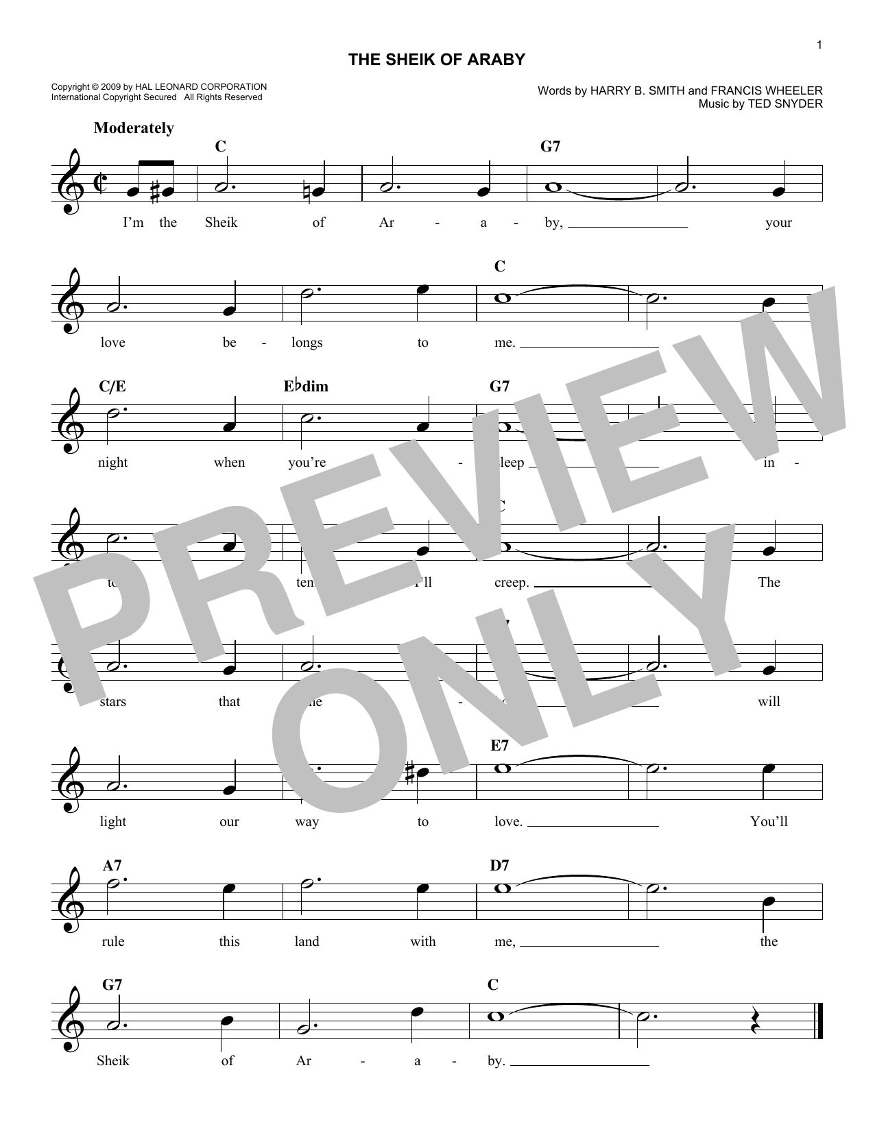 Learn to play Ted Snyder The Sheik Of Araby sheet music for Lead Sheet / Fake Book in minutes. Ted Snyder The Sheik Of Araby sheet music notes and chords. Download Printable PDF.