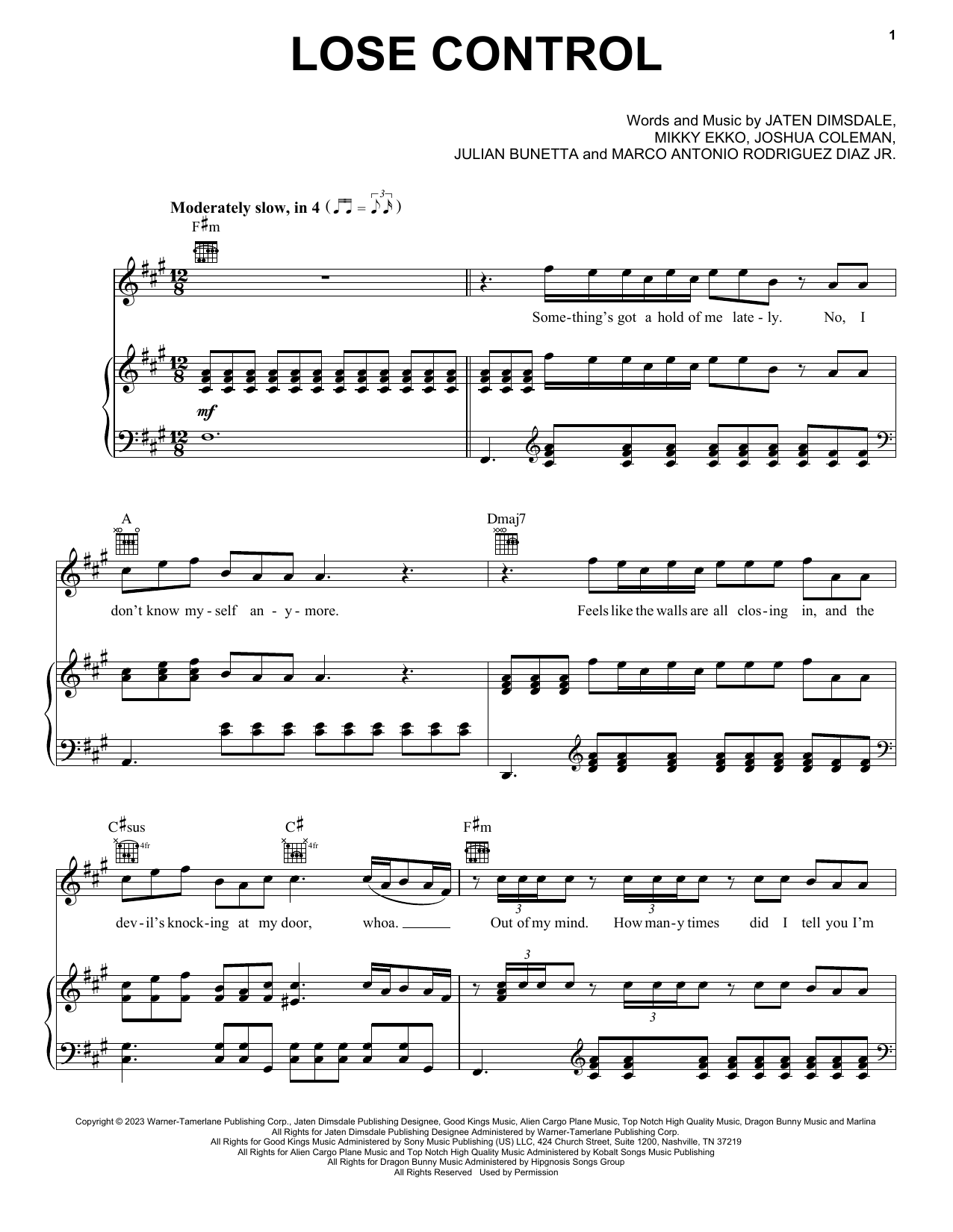 Teddy Swims Lose Control Sheet Music For Easy Piano Download PDF 