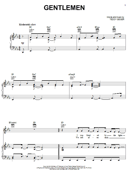 Teddy Geiger Gentlemen sheet music notes and chords. Download Printable PDF.