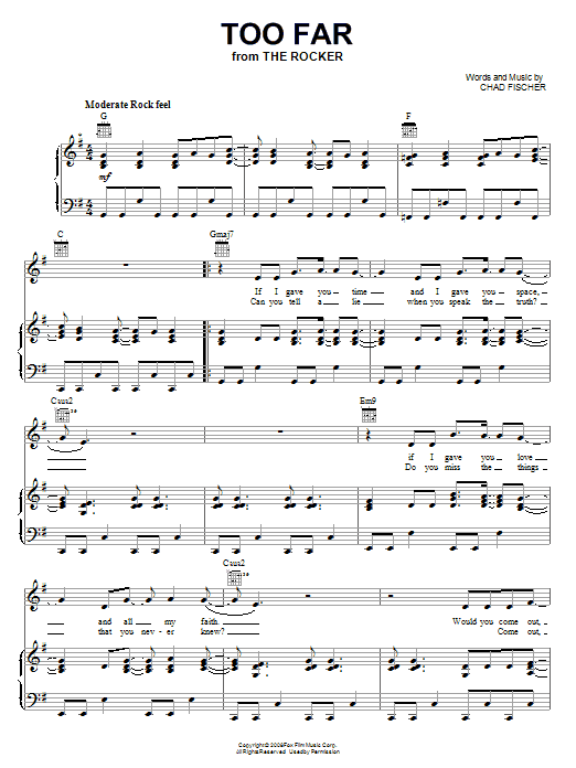 Teddy Geiger Too Far sheet music notes and chords. Download Printable PDF.