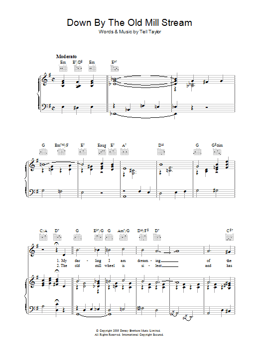 Learn to play Tell Taylor Down By The Old Mill Stream sheet music for Easy Lead Sheet / Fake Book in minutes. Price: 5.9900$ Tell Taylor Down By The Old Mill Stream sheet music notes and chords arranged for Easy Lead Sheet / Fake Book