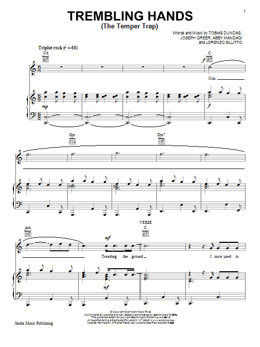 Temper Trap Trembling Hands sheet music notes and chords. Download Printable PDF.