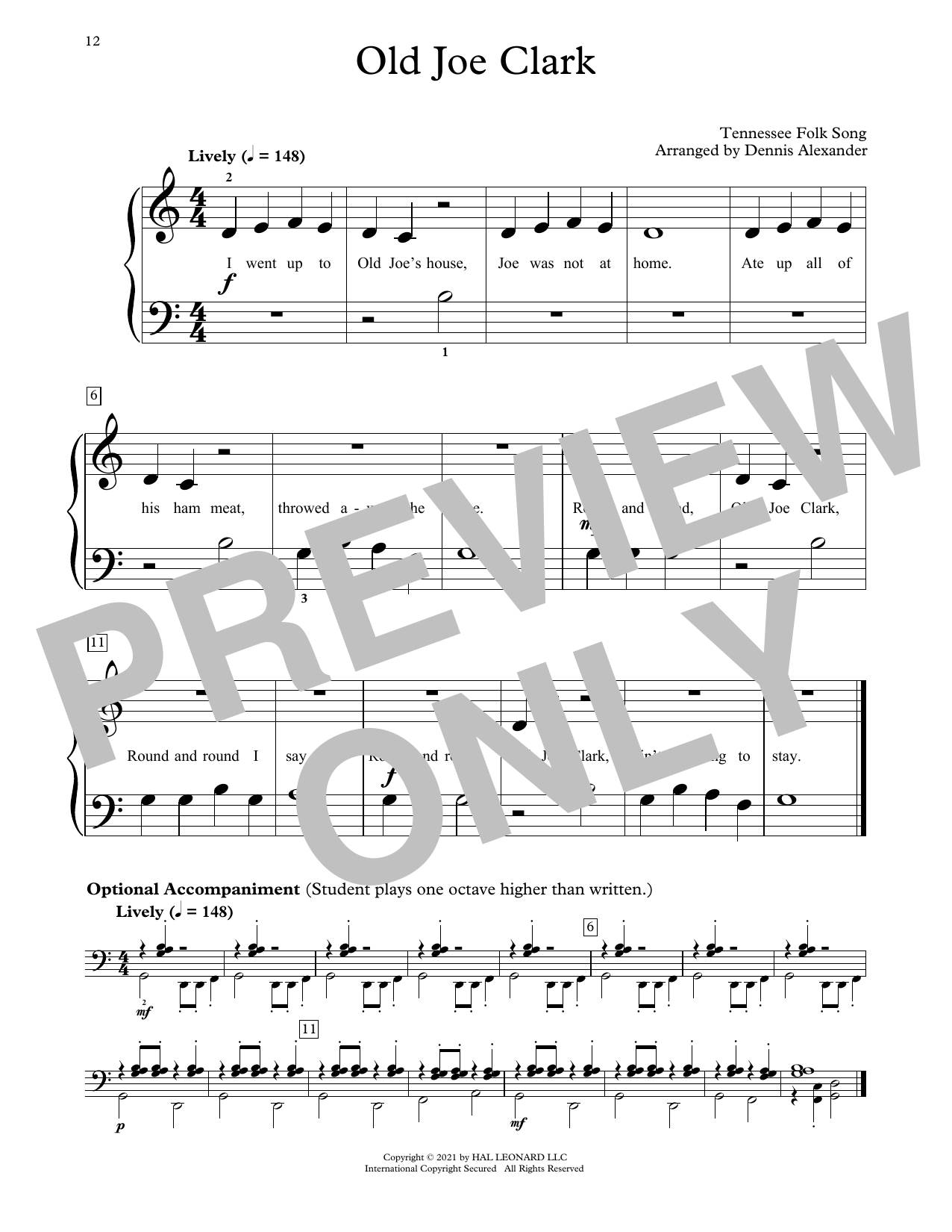 Learn to play Tennessee Folksong Old Joe Clark (arr. Dennis Alexander) sheet music for Educational Piano in minutes. Price: 6.9900$ Tennessee Folksong Old Joe Clark (arr. Dennis Alexander) sheet music notes and chords arranged for Educational Piano