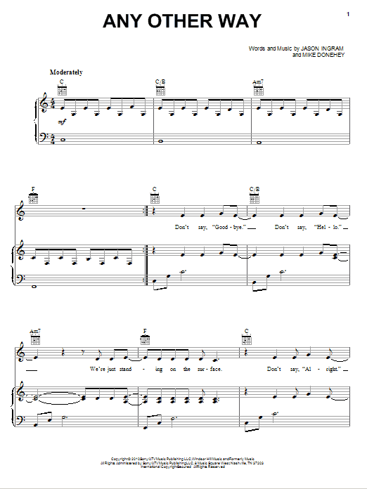 Learn to play Tenth Avenue North Any Other Way sheet music for Piano, Vocal & Guitar Chords (Right-Hand Melody) in minutes. Price: 6.9900$ Tenth Avenue North Any Other Way sheet music notes and chords arranged for Piano, Vocal & Guitar Chords (Right-Hand Melody)