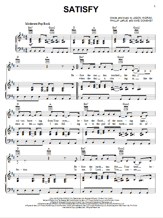 Tenth Avenue North Satisfy sheet music notes and chords. Download Printable PDF.