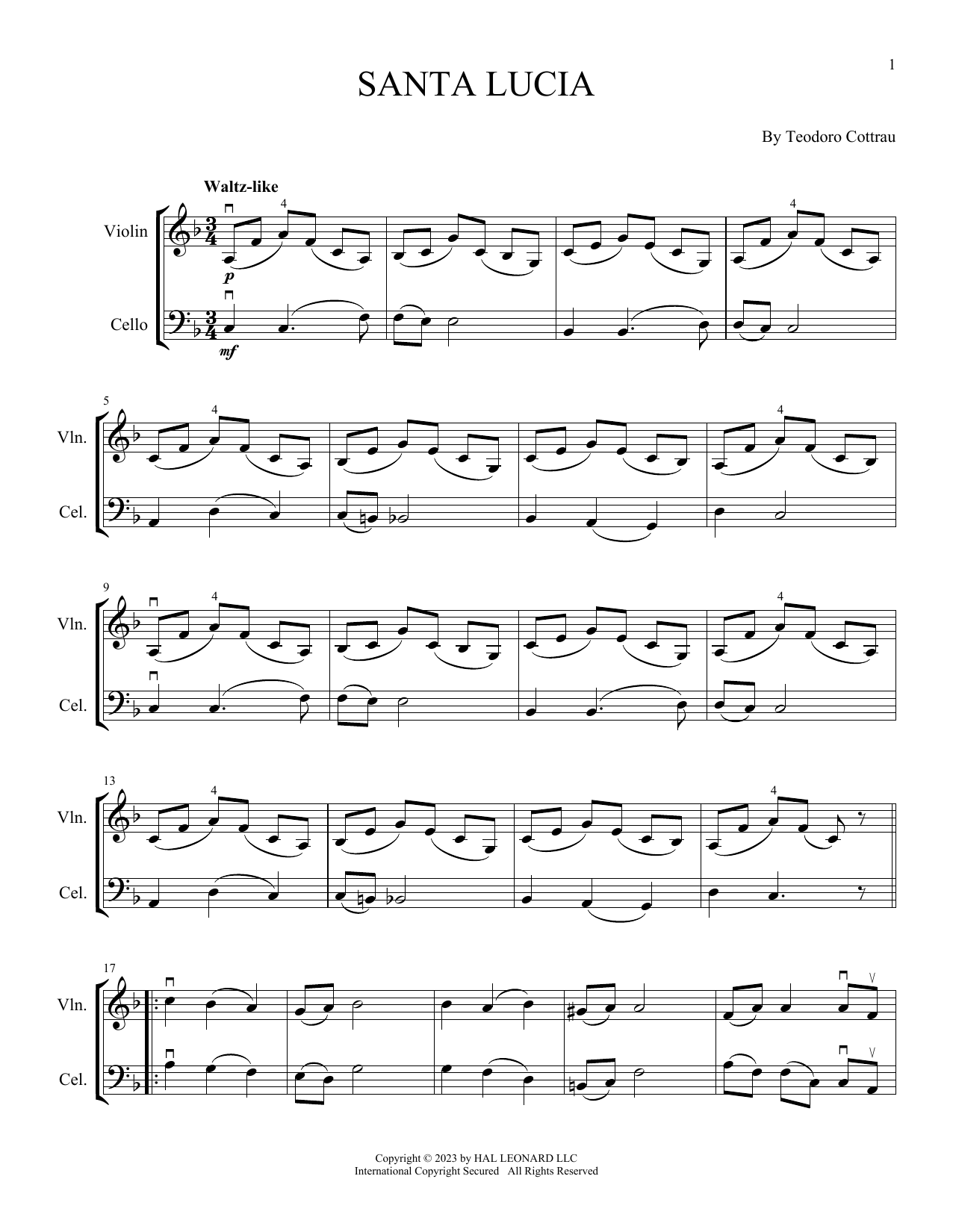 Teodoro Cottrau Santa Lucia (arr. Michelle Hynson) sheet music notes and chords. Download Printable PDF.