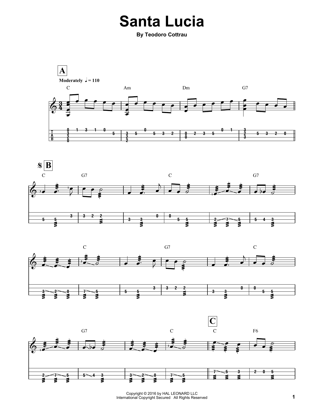 Teodoro Cottrau Santa Lucia sheet music notes and chords. Download Printable PDF.