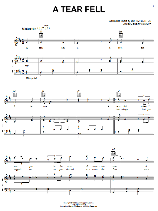 Teresa Brewer A Tear Fell sheet music notes and chords. Download Printable PDF.