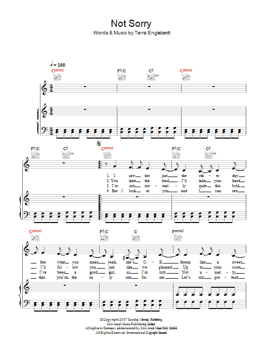 Terra Naomi Not Sorry sheet music notes and chords. Download Printable PDF.