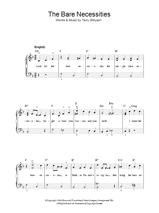 Terry Gilkyson The Bare Necessities sheet music notes and chords. Download Printable PDF.
