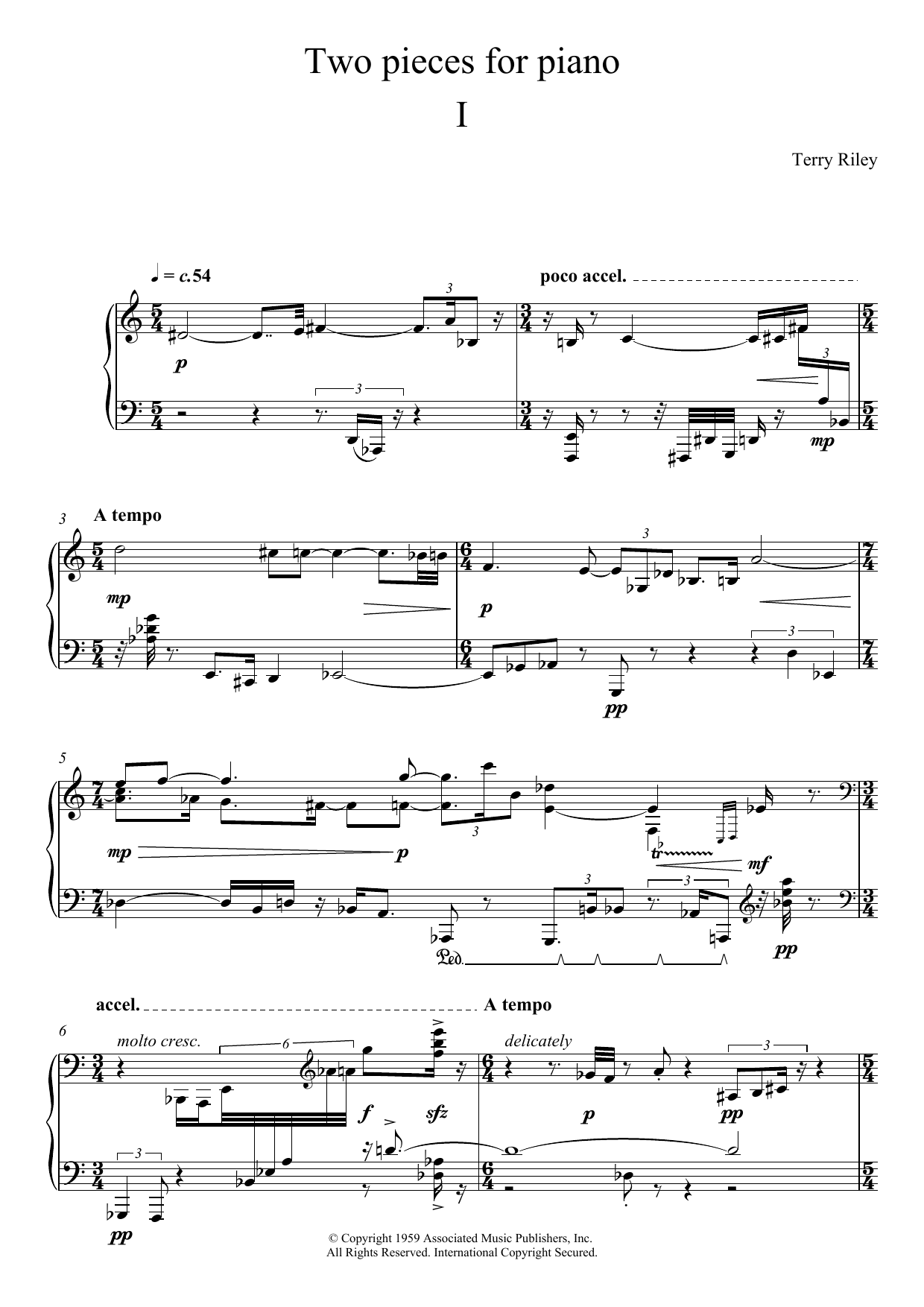 Terry Riley Two Pieces For Piano I Sheet Music Pdf Notes
