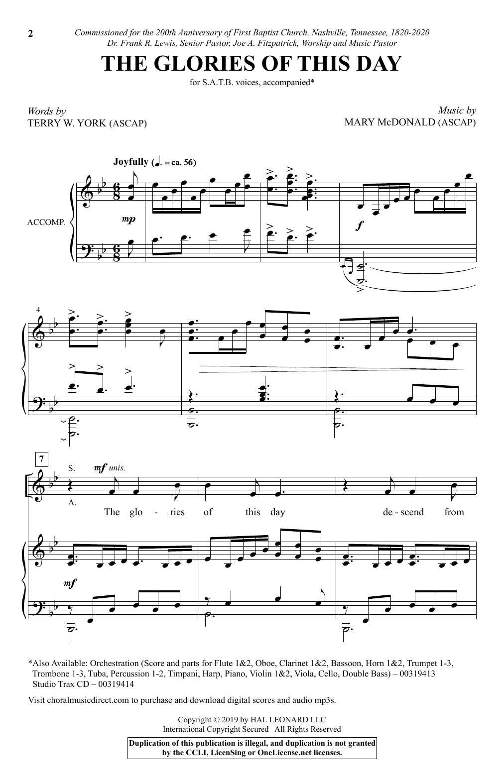 Terry W. York and Mary McDonald The Glories Of This Day sheet music notes and chords arranged for SATB Choir