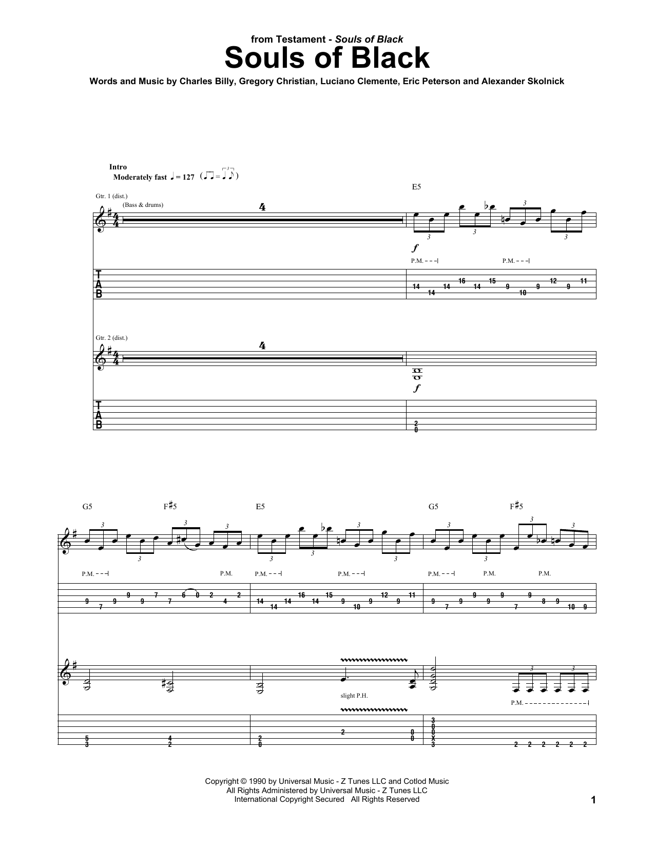 Testament Souls Of Black sheet music notes and chords. Download Printable PDF.